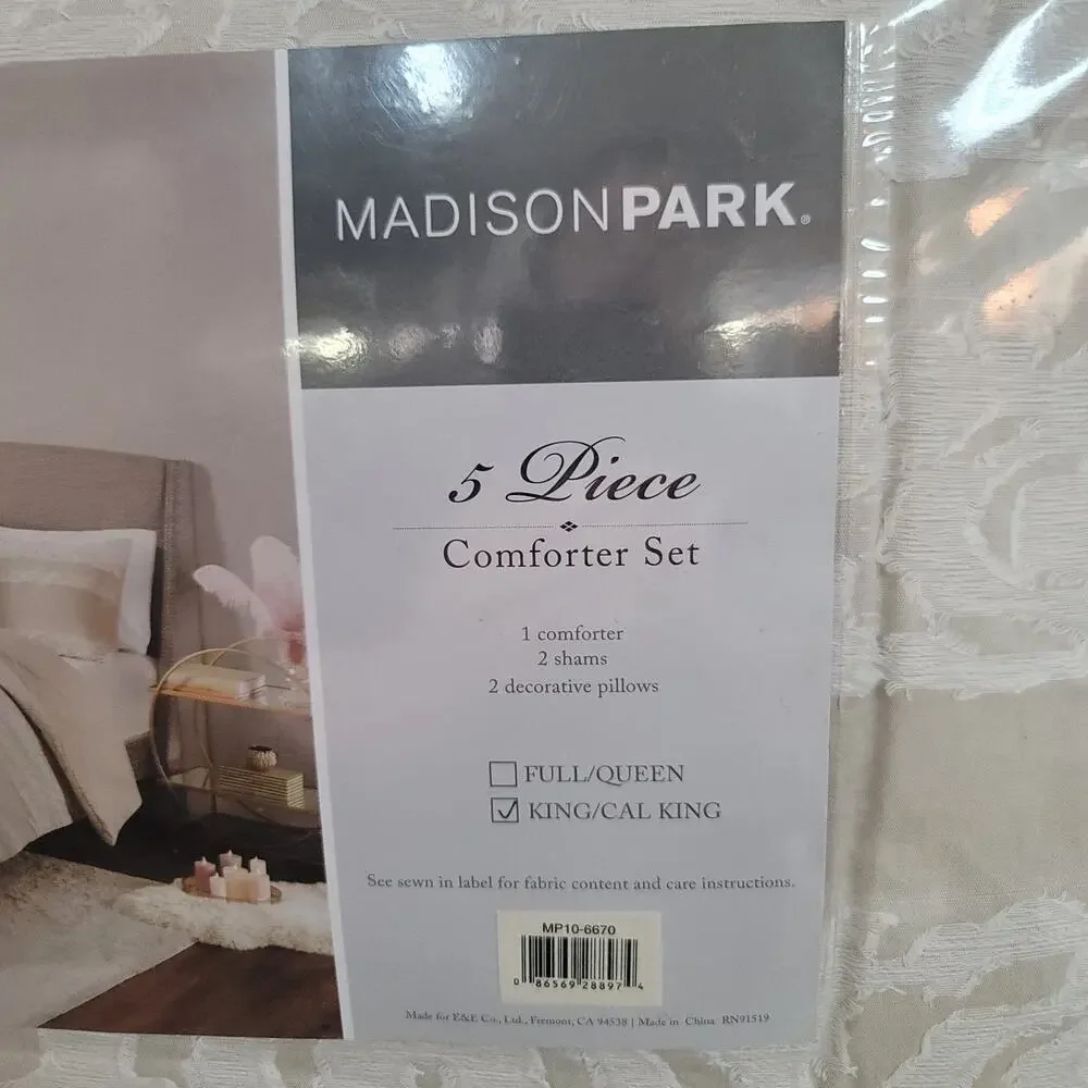 Aeriela 5-Piece Taupe King/Cal King Tufted Cotton Chenille Damask Comforter Set